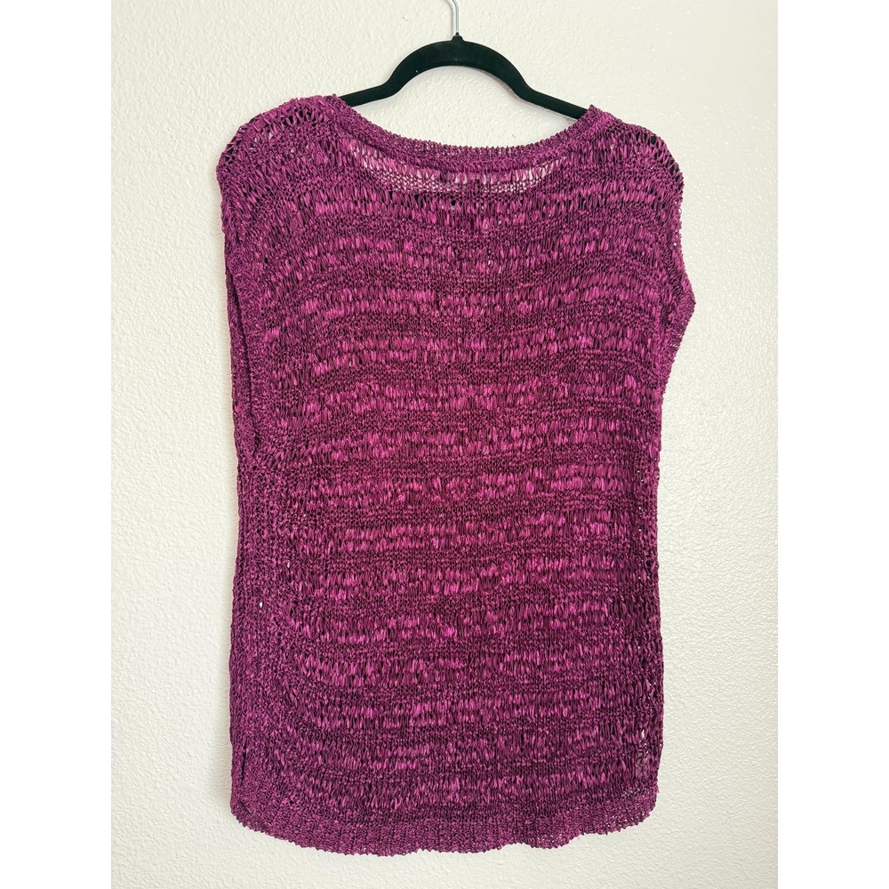 White House Black Market Top Womens Gypsy Purple Open-Stitch Cap Sleeve Slit Hem - Picture 3 of 9
